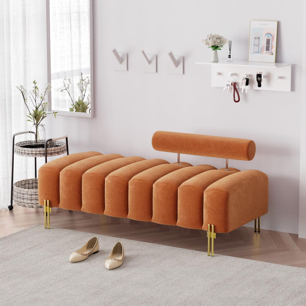 Velvet Upholstered Bench Ottoman with Adjustable Backrest X32776