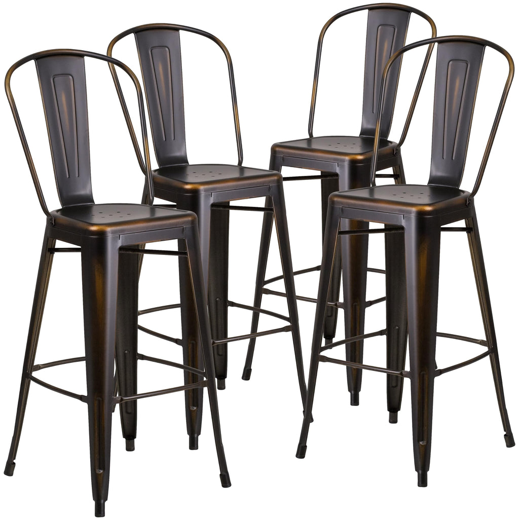 Distressed Copper Metal Indoor-Outdoor Barstool with Back Z6633