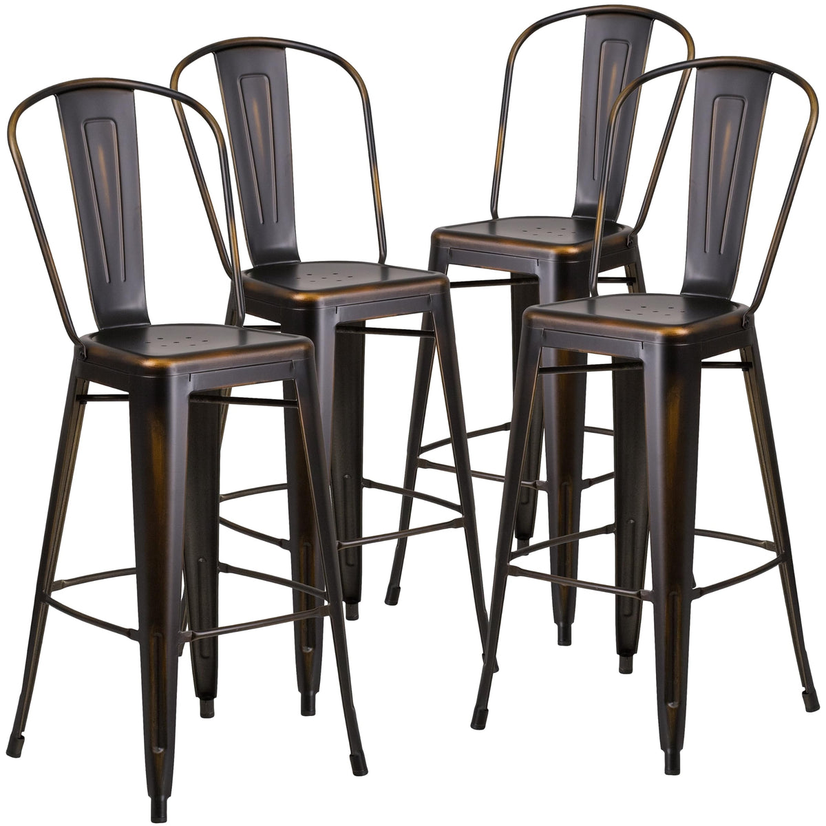 Distressed Copper Metal Indoor-Outdoor Barstool with Back Z6633
