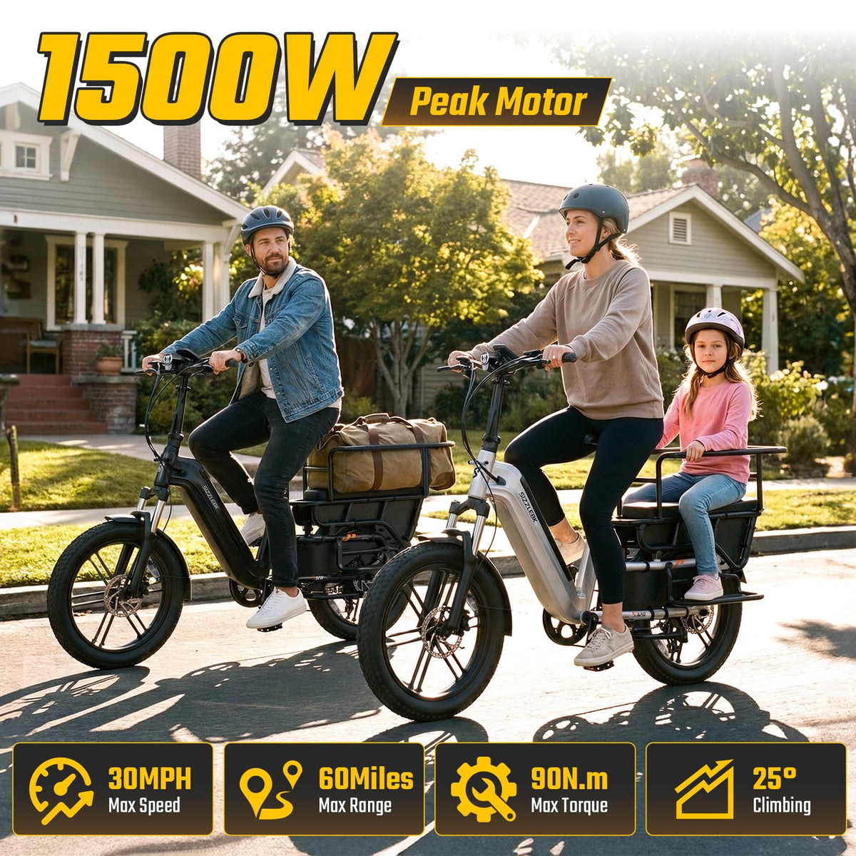 Electric Bike with Seat, 1500W Motor 20" Fat Tire, 48V 15Ah Battery T94659