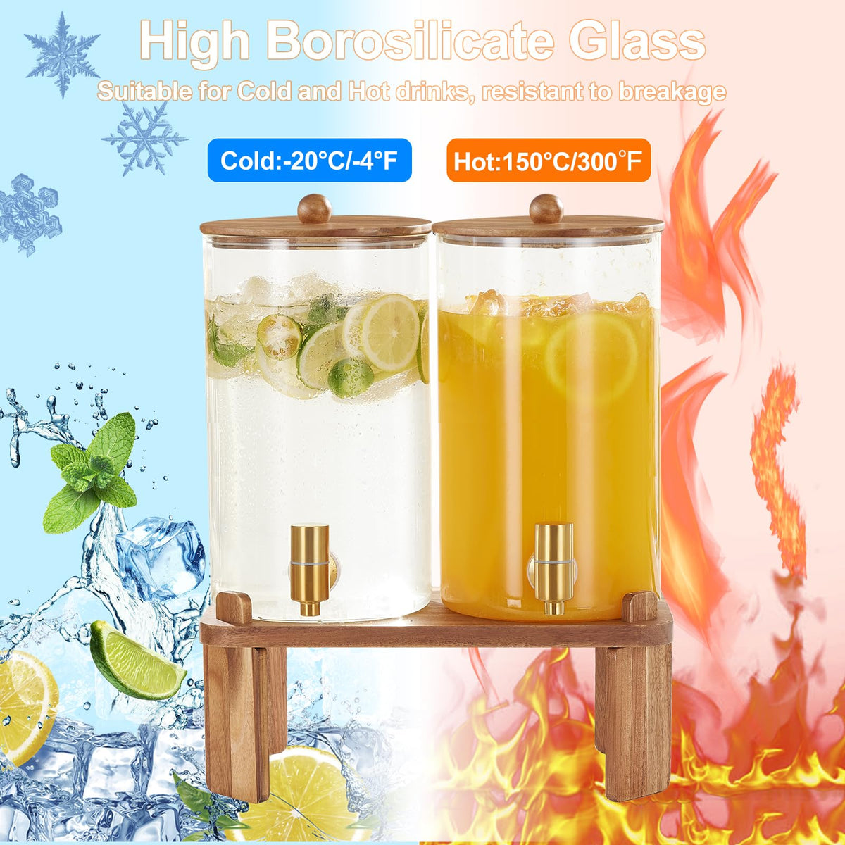 2pcs 1.2 Gallon Glass Drink Dispenser with Stand Z38616