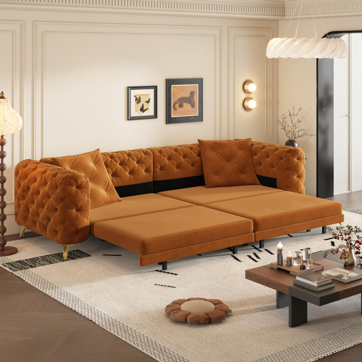 King 3 in 1 Convertible Sleeper Sofa with Ottoman F499