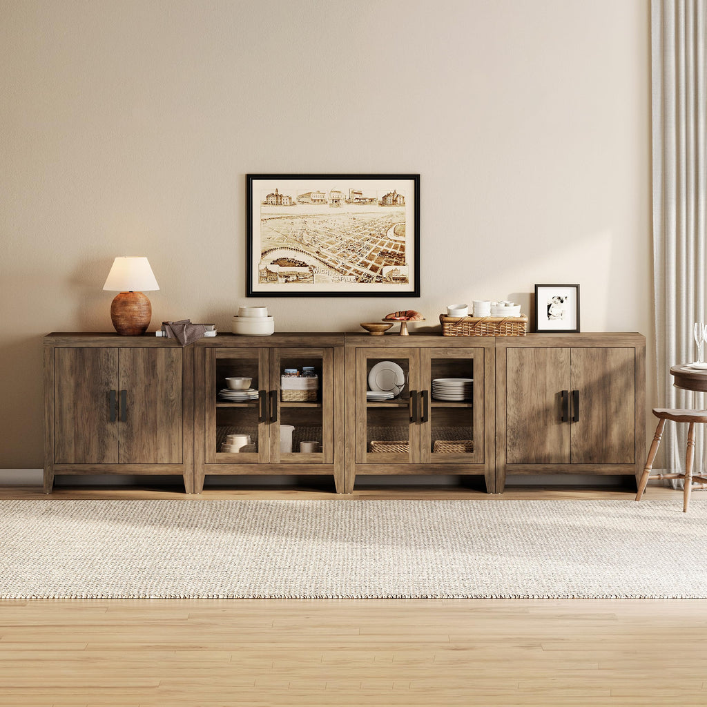 Brown Wood TV Stand with Storage and Glass Doors K677333