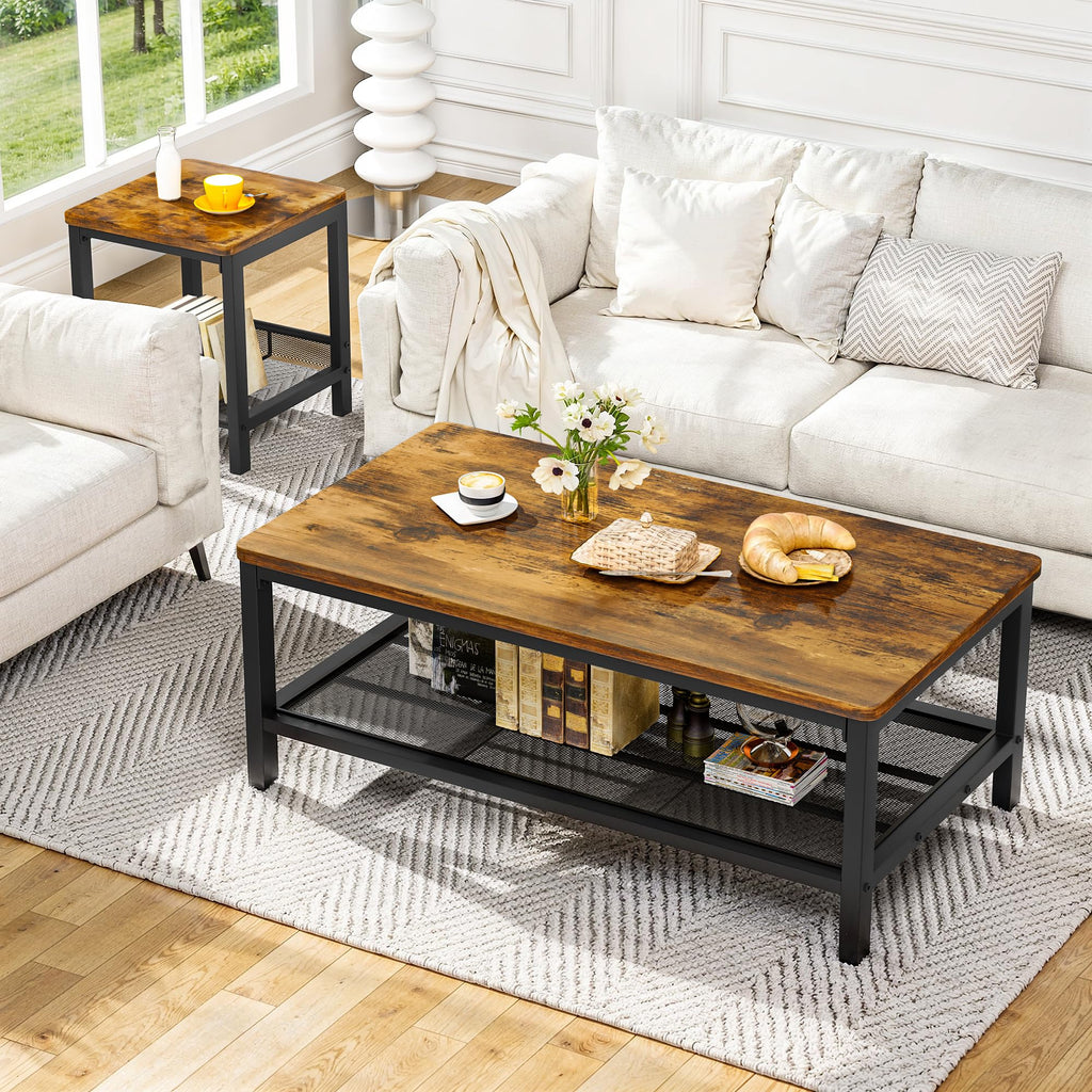 3-Piece Coffee Table Set with 2 Square End Side Tables Q3331