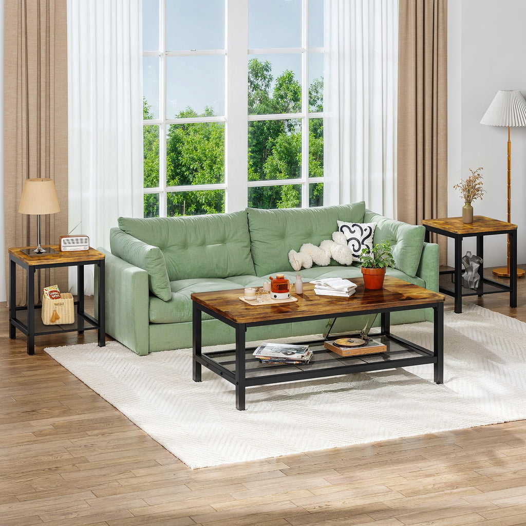 3-Piece Coffee Table Set with 2 Square End Side Tables Q3331