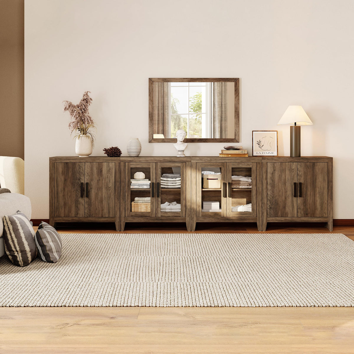 Brown Wood TV Stand with Storage and Glass Doors K677333