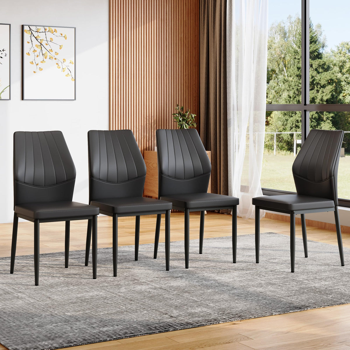 Black PU Leather Dining Chairs Set of 4 Y3121