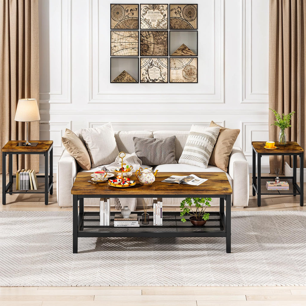 3-Piece Coffee Table Set with 2 Square End Side Tables Q3331