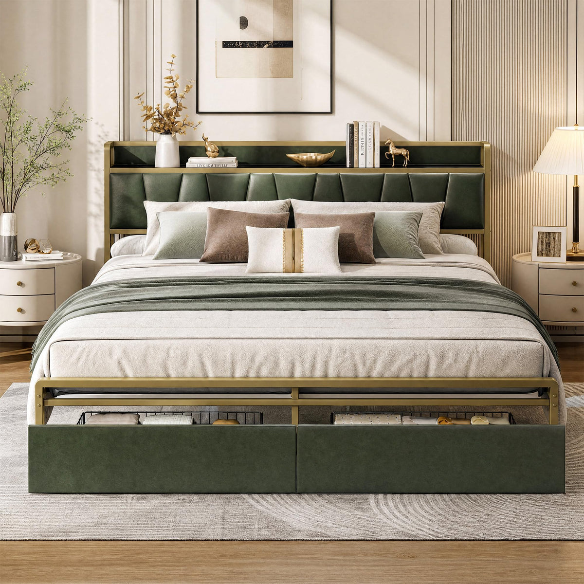 California King Size Bed Frame with 2 Drawers W8523