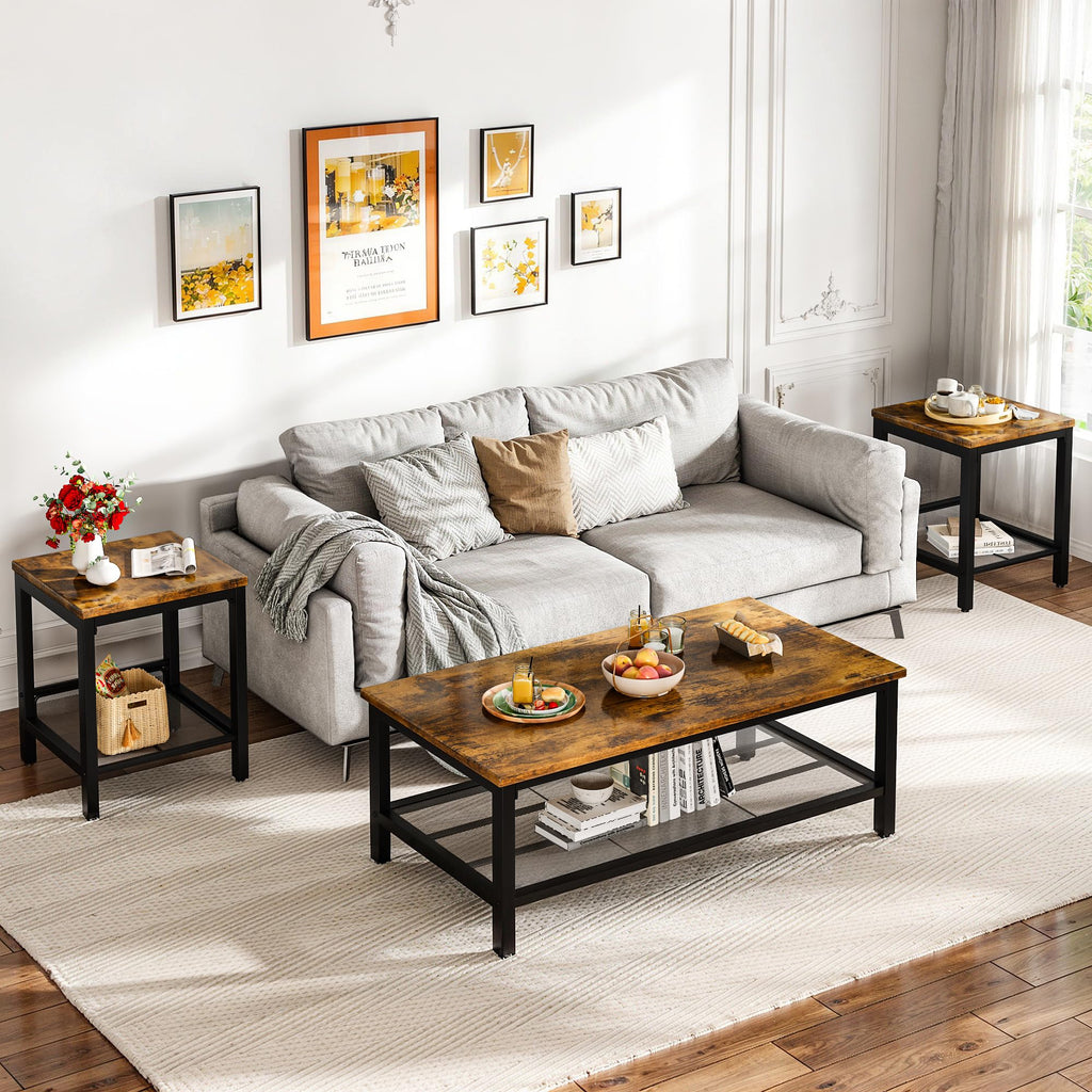3-Piece Coffee Table Set with 2 Square End Side Tables Q3331