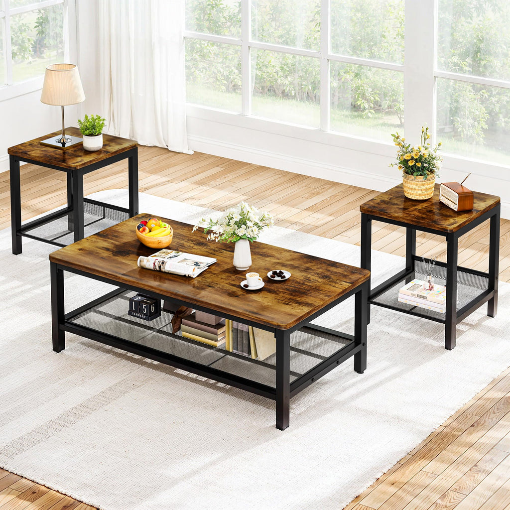 3-Piece Coffee Table Set with 2 Square End Side Tables Q3331