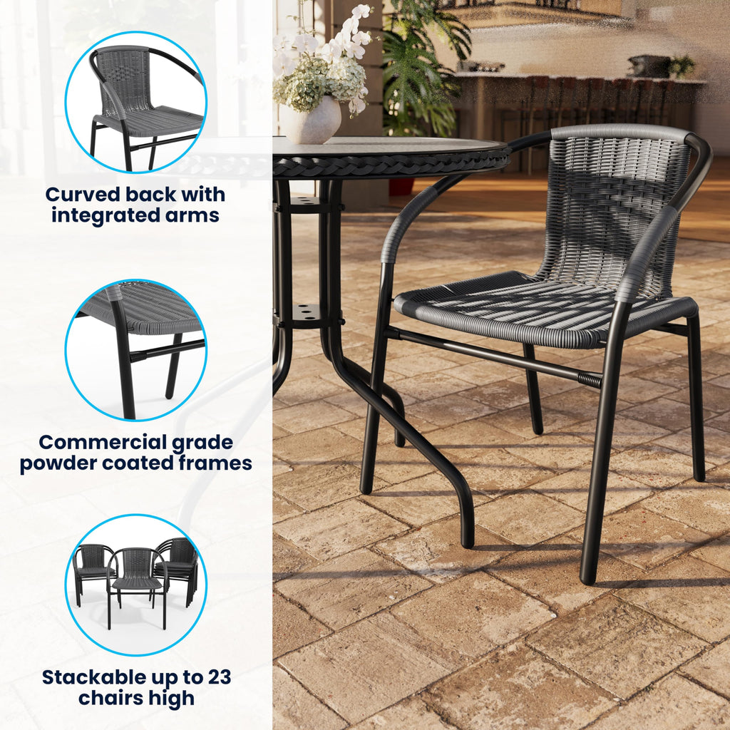 Gray PE Rattan Stackable Patio Dining Chair 4-Pack F11685