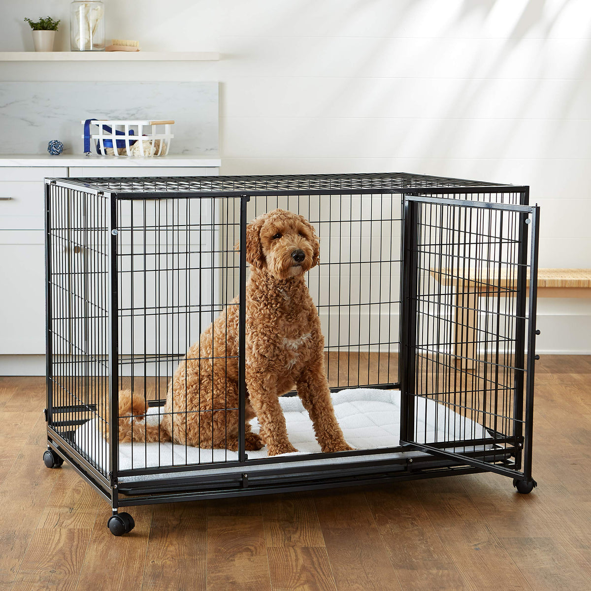 Portable Heavy Duty Stackable Dog Kennel with Tray, Black P9166