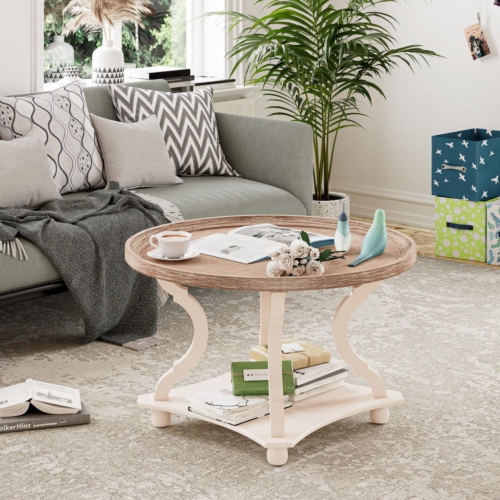 Round White Coffee Table with Tray Top O538019