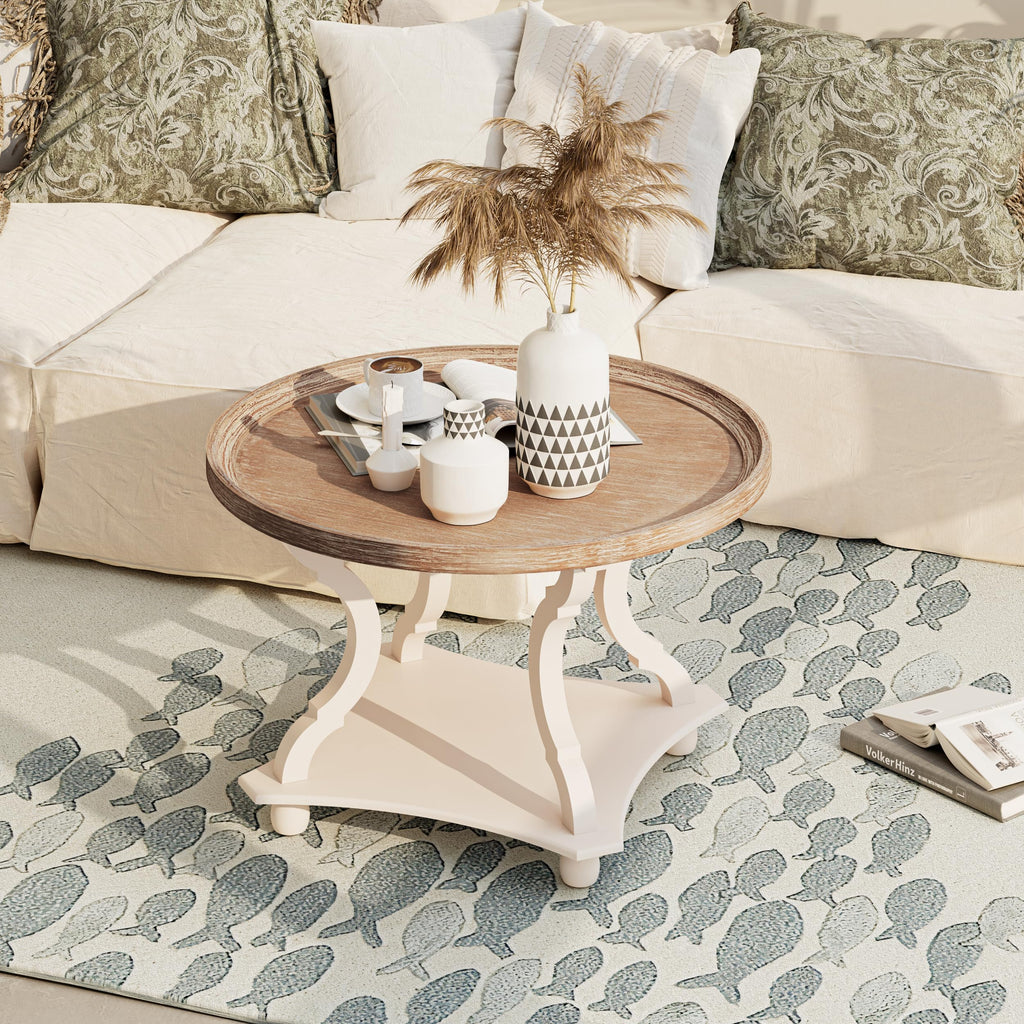 Round White Coffee Table with Tray Top O538019